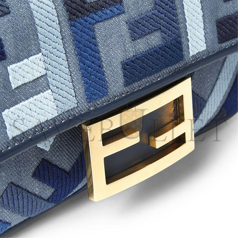 F**di baguette mini blue canvas bag with ff embroidery 8bs017av11f1laz (19.5*11*5cm)